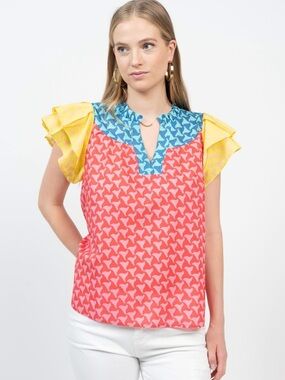 Ivy Jane Waves of Color Ruffle Sleeve Blouse - Size Small